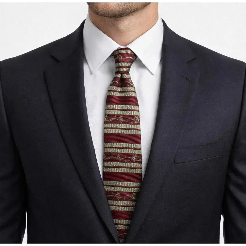 Tommy Hilfiger Burgundy Gold Striped Necktie‎ 100% Italian Silk USA Made